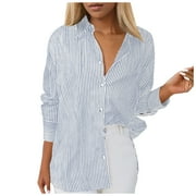 Huesdet Womens Button Up Shirt Long Sleeve Work Dress Shirts, V Neck Easy Care Stretchy Business Casual Blouses for Women(Grey,S)